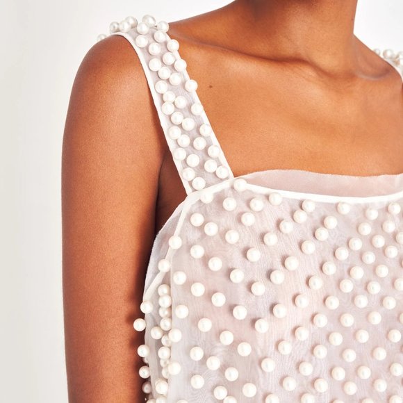 LoveShackFancy Cream Pearl Mini Dress - Picture 2 of 5